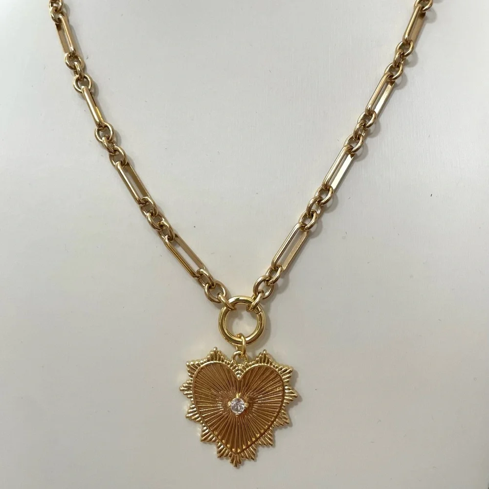 Heart Necklace Paperclip trombone link chain